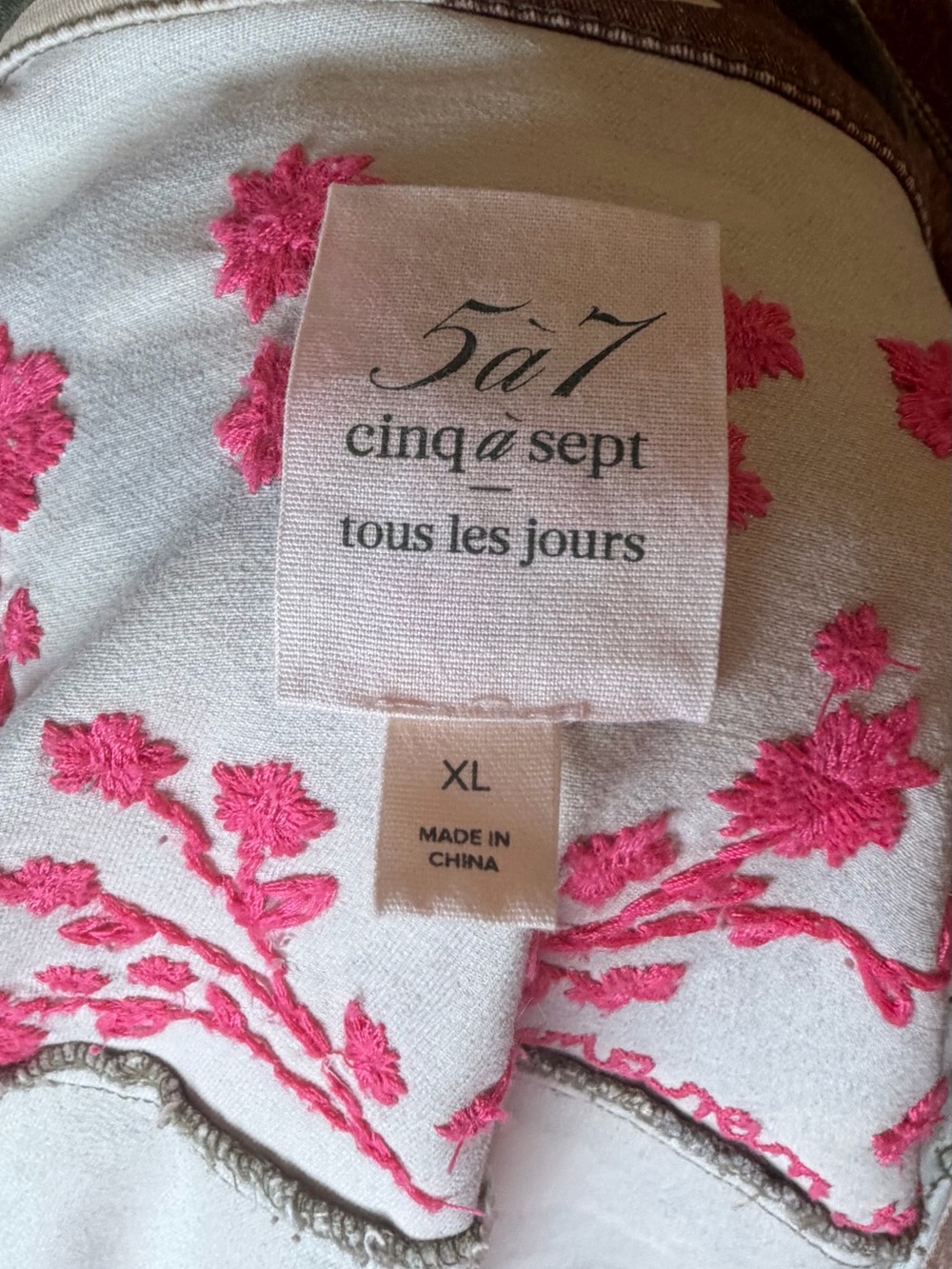 Cinq a Sept XL Camo Jacket with Pink Floral Embroidery - Picture 9 of 10